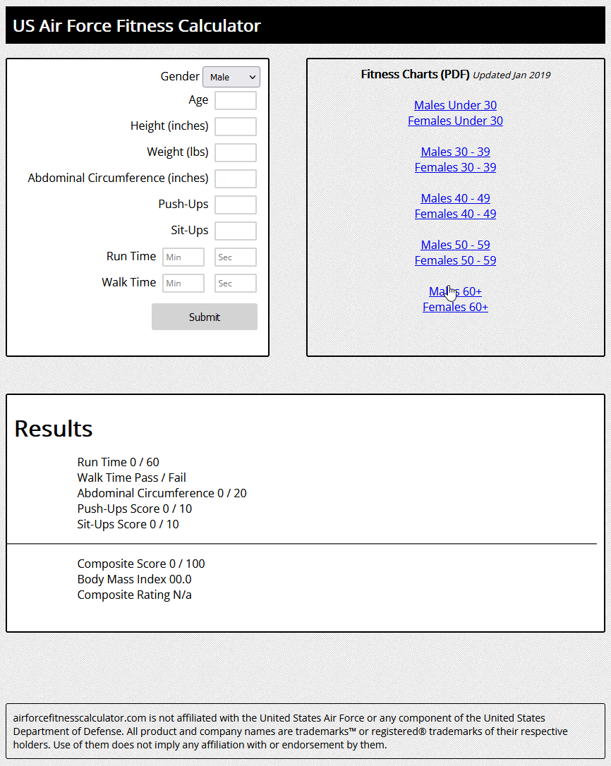 Air Force Fitness Calculator